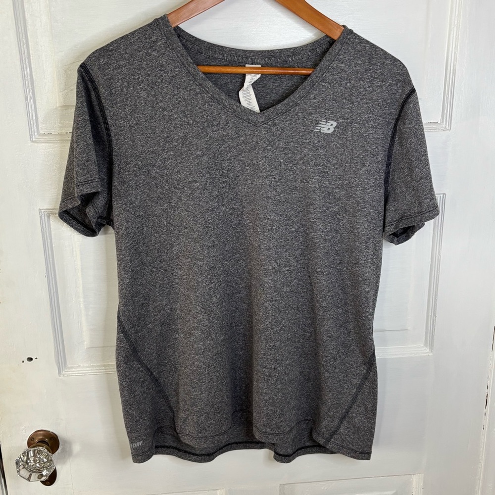 New Balance Women's Dark Heather Gray V-Neck Short Sleeve Tee